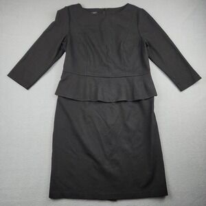 Talbots Dress Womens 10P Black Peplum Sheath 3/4 Sleeve Knee Length Workwear